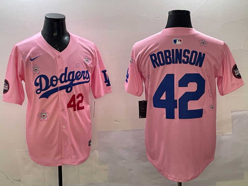 Men Los Angeles Dodgers 42 Robinson Pink Sakura Edition 2025 Nike MLB Jersey style 8